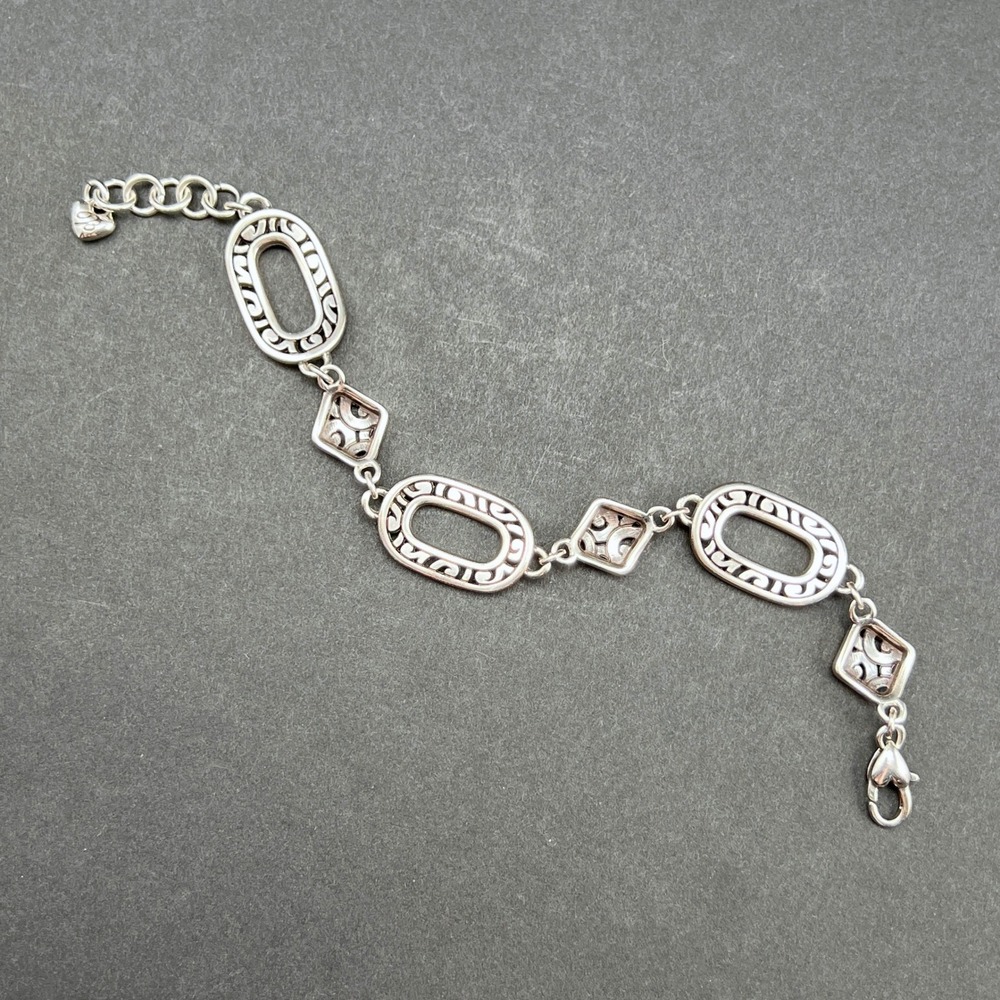 Brighton Bracelet Silver Deco Scrollwork Oval Square Link Retired - Picture 5 of 10